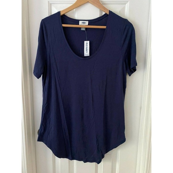 NWT Old Navy Short Sleeve Top Relax Curve Hem Lost at Sea Navy Size Large - Picture 1 of 6